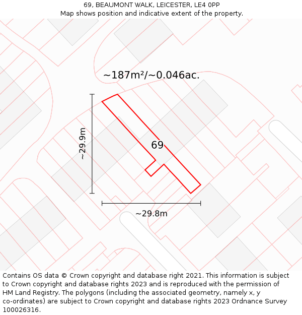 69, BEAUMONT WALK, LEICESTER, LE4 0PP: Plot and title map