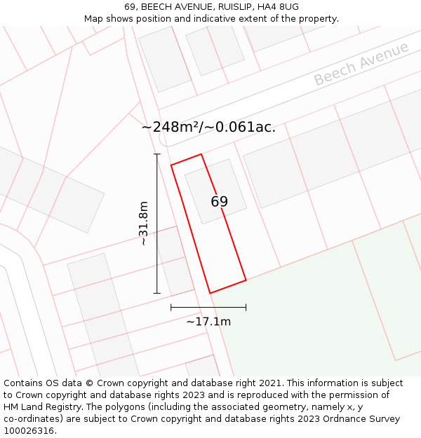 69, BEECH AVENUE, RUISLIP, HA4 8UG: Plot and title map
