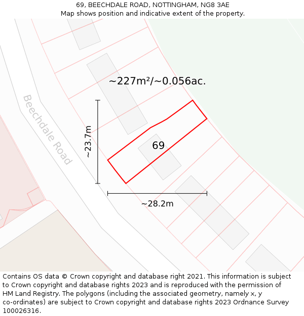 69, BEECHDALE ROAD, NOTTINGHAM, NG8 3AE: Plot and title map
