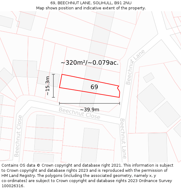 69, BEECHNUT LANE, SOLIHULL, B91 2NU: Plot and title map