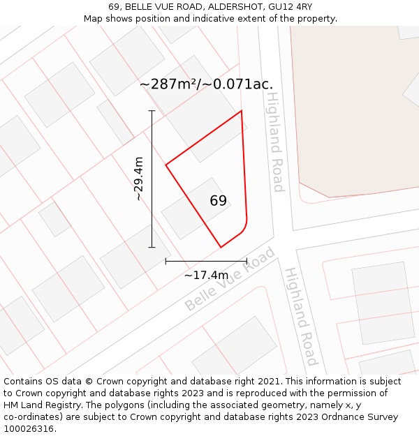 69, BELLE VUE ROAD, ALDERSHOT, GU12 4RY: Plot and title map