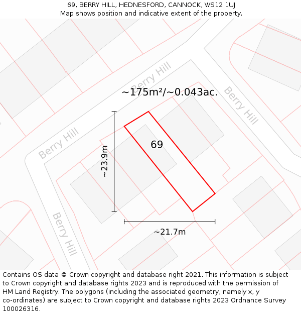 69, BERRY HILL, HEDNESFORD, CANNOCK, WS12 1UJ: Plot and title map