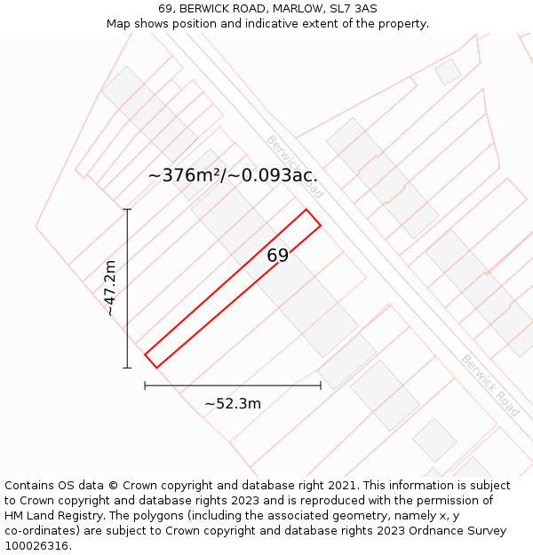 69, BERWICK ROAD, MARLOW, SL7 3AS: Plot and title map