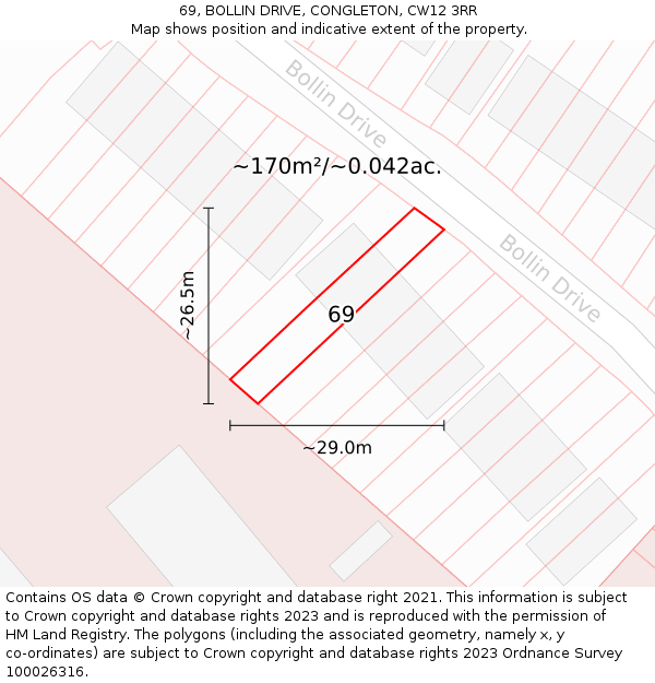 69, BOLLIN DRIVE, CONGLETON, CW12 3RR: Plot and title map