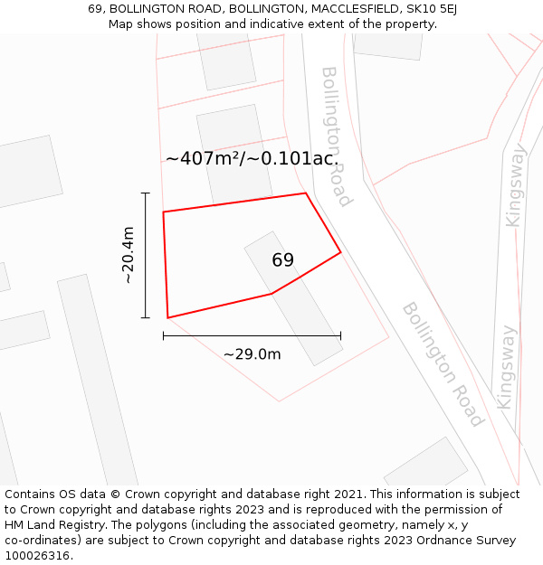 69, BOLLINGTON ROAD, BOLLINGTON, MACCLESFIELD, SK10 5EJ: Plot and title map