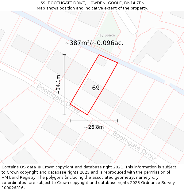 69, BOOTHGATE DRIVE, HOWDEN, GOOLE, DN14 7EN: Plot and title map