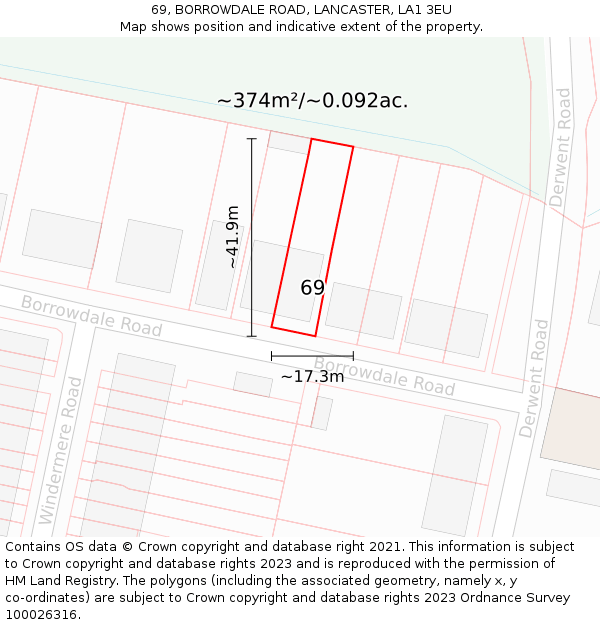 69, BORROWDALE ROAD, LANCASTER, LA1 3EU: Plot and title map
