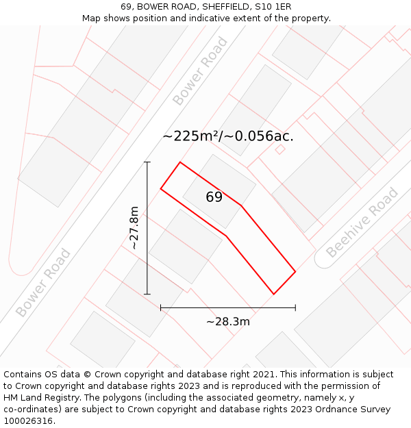 69, BOWER ROAD, SHEFFIELD, S10 1ER: Plot and title map