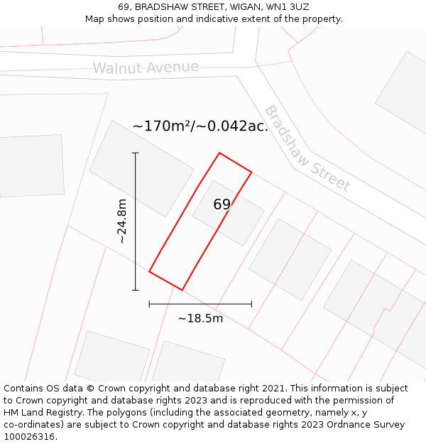 69, BRADSHAW STREET, WIGAN, WN1 3UZ: Plot and title map