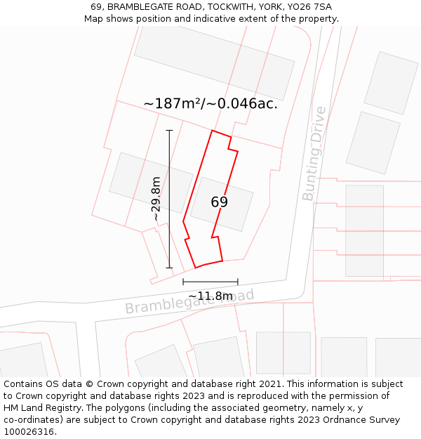 69, BRAMBLEGATE ROAD, TOCKWITH, YORK, YO26 7SA: Plot and title map