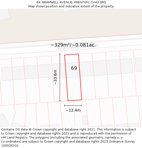 69, BRAMWELL AVENUE, PRENTON, CH43 0RQ: Plot and title map