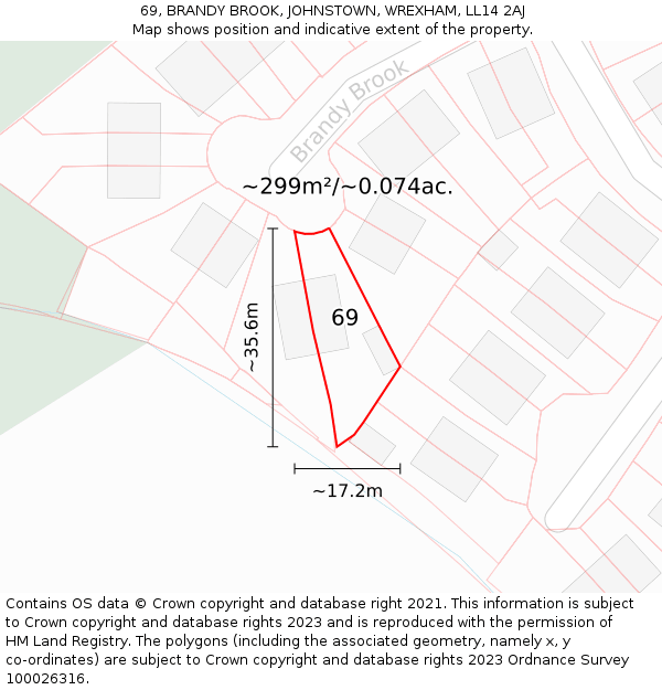 69, BRANDY BROOK, JOHNSTOWN, WREXHAM, LL14 2AJ: Plot and title map
