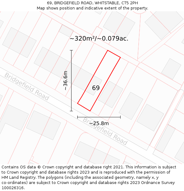 69, BRIDGEFIELD ROAD, WHITSTABLE, CT5 2PH: Plot and title map