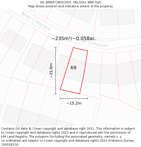 69, BRIER CRESCENT, NELSON, BB9 0QD: Plot and title map