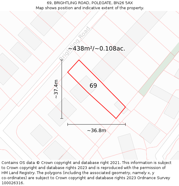 69, BRIGHTLING ROAD, POLEGATE, BN26 5AX: Plot and title map