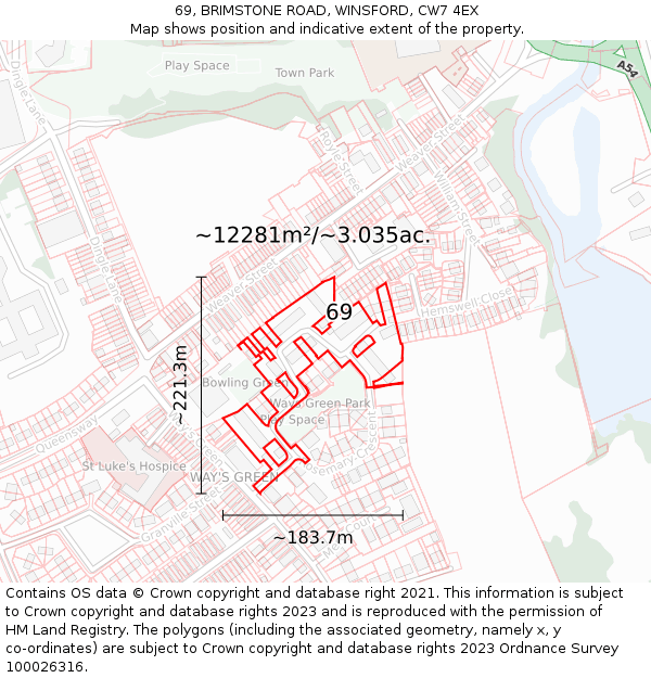 69, BRIMSTONE ROAD, WINSFORD, CW7 4EX: Plot and title map