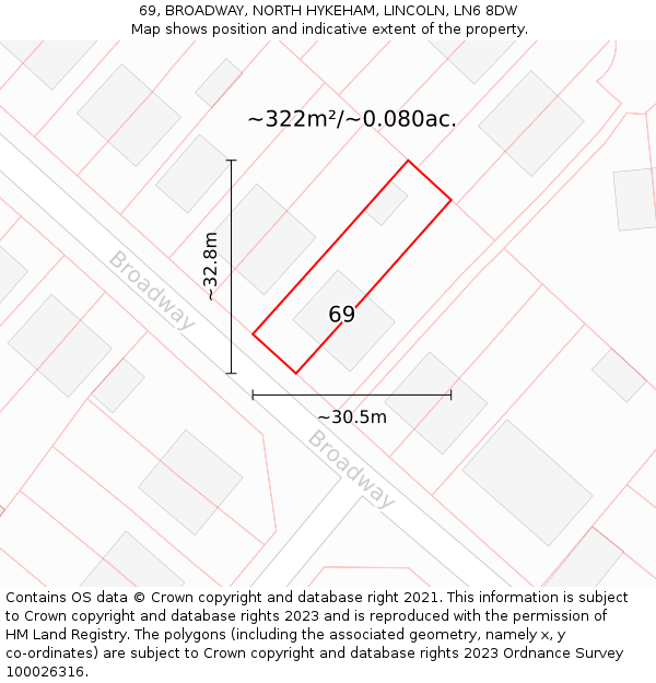69, BROADWAY, NORTH HYKEHAM, LINCOLN, LN6 8DW: Plot and title map