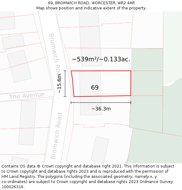 69, BROMWICH ROAD, WORCESTER, WR2 4AR: Plot and title map