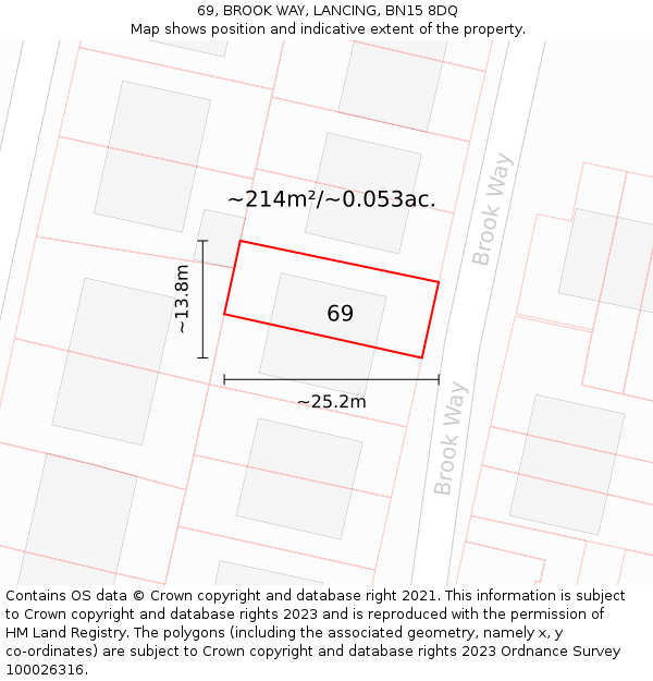 69, BROOK WAY, LANCING, BN15 8DQ: Plot and title map