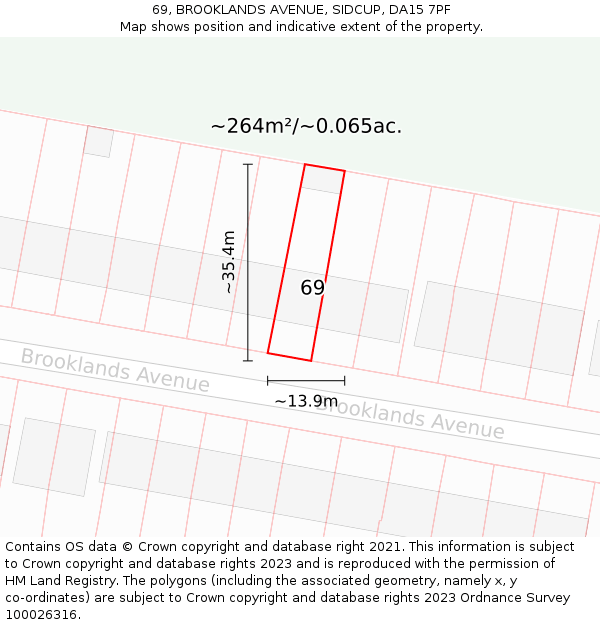69, BROOKLANDS AVENUE, SIDCUP, DA15 7PF: Plot and title map