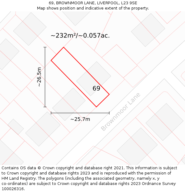 69, BROWNMOOR LANE, LIVERPOOL, L23 9SE: Plot and title map
