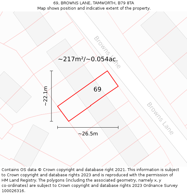 69, BROWNS LANE, TAMWORTH, B79 8TA: Plot and title map