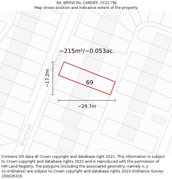 69, BRYNCYN, CARDIFF, CF23 7BJ: Plot and title map