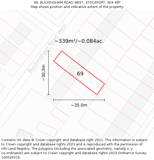69, BUCKINGHAM ROAD WEST, STOCKPORT, SK4 4BT: Plot and title map