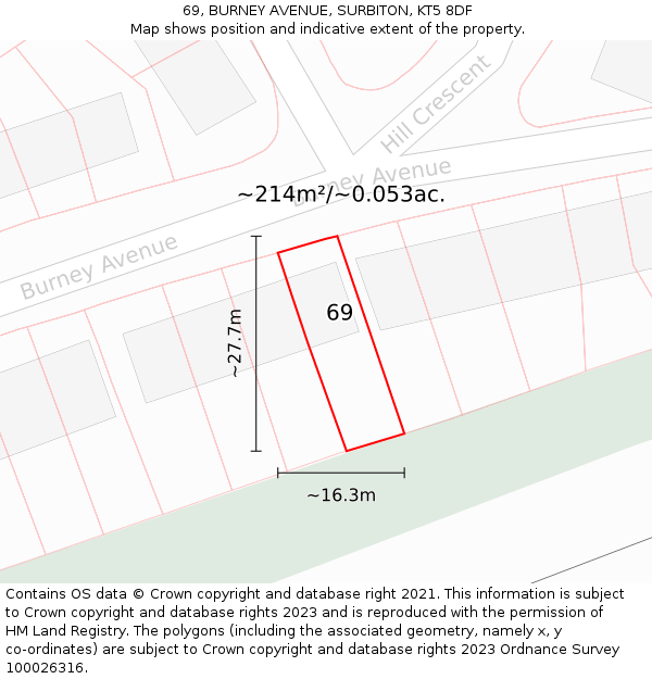 69, BURNEY AVENUE, SURBITON, KT5 8DF: Plot and title map