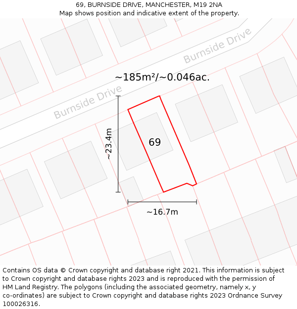 69, BURNSIDE DRIVE, MANCHESTER, M19 2NA: Plot and title map