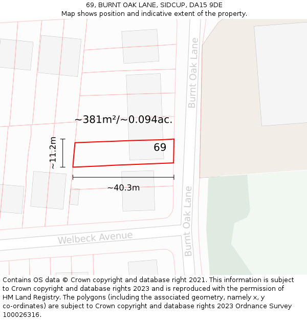 69, BURNT OAK LANE, SIDCUP, DA15 9DE: Plot and title map