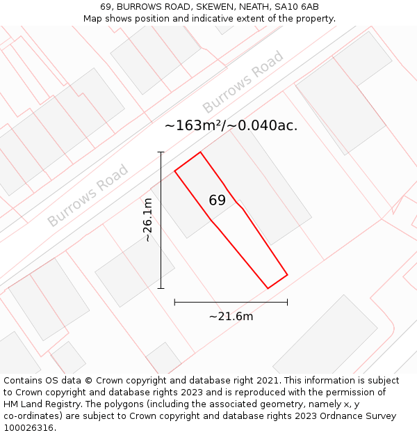 69, BURROWS ROAD, SKEWEN, NEATH, SA10 6AB: Plot and title map