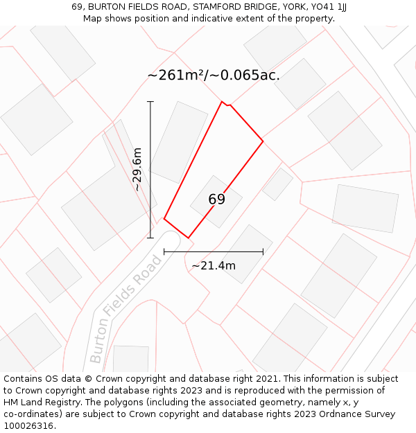 69, BURTON FIELDS ROAD, STAMFORD BRIDGE, YORK, YO41 1JJ: Plot and title map