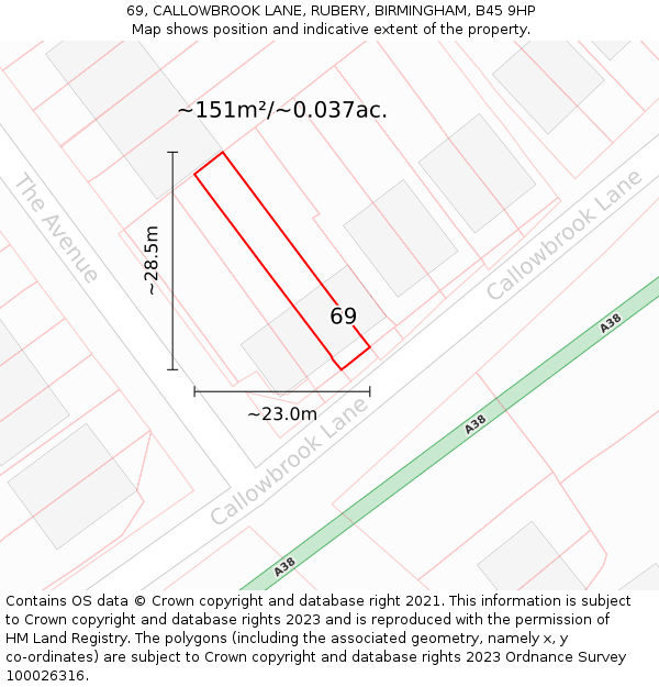 69, CALLOWBROOK LANE, RUBERY, BIRMINGHAM, B45 9HP: Plot and title map