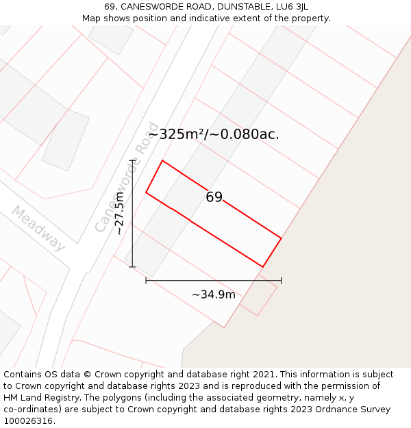 69, CANESWORDE ROAD, DUNSTABLE, LU6 3JL: Plot and title map