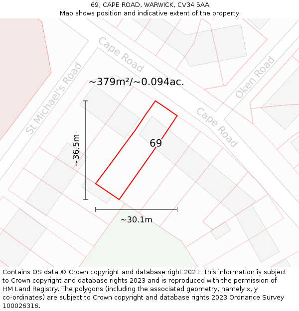 69, CAPE ROAD, WARWICK, CV34 5AA: Plot and title map