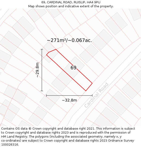 69, CARDINAL ROAD, RUISLIP, HA4 9PU: Plot and title map
