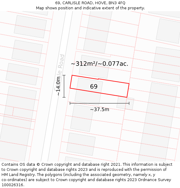 69, CARLISLE ROAD, HOVE, BN3 4FQ: Plot and title map