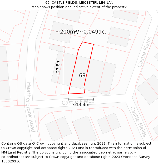 69, CASTLE FIELDS, LEICESTER, LE4 1AN: Plot and title map