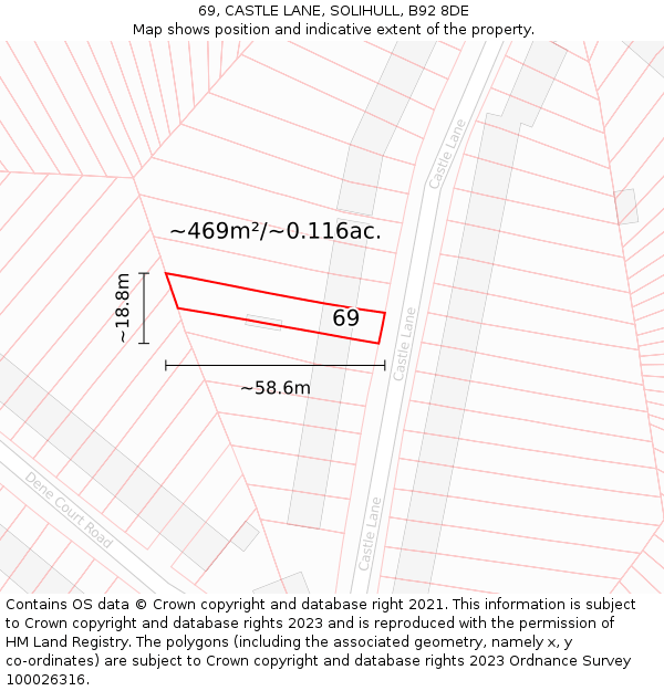 69, CASTLE LANE, SOLIHULL, B92 8DE: Plot and title map