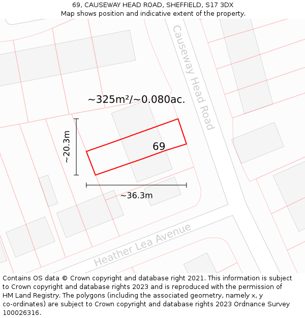 69, CAUSEWAY HEAD ROAD, SHEFFIELD, S17 3DX: Plot and title map