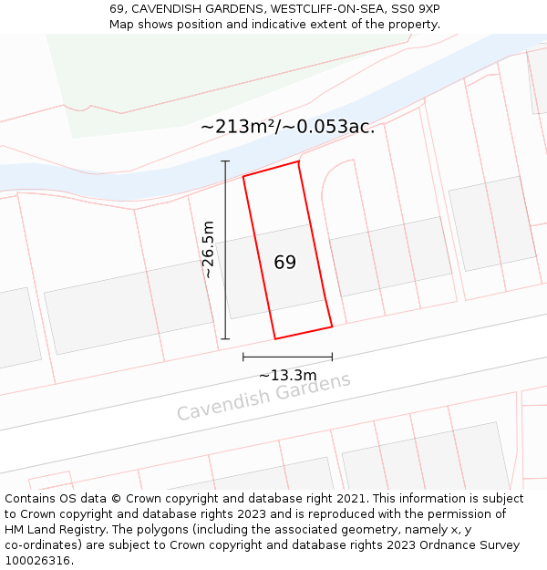 69, CAVENDISH GARDENS, WESTCLIFF-ON-SEA, SS0 9XP: Plot and title map