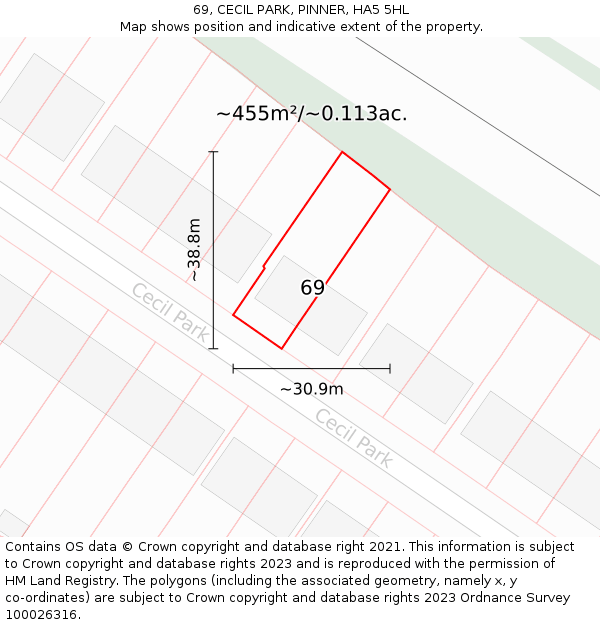 69, CECIL PARK, PINNER, HA5 5HL: Plot and title map
