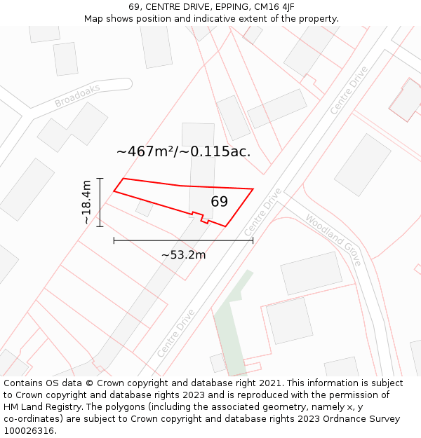 69, CENTRE DRIVE, EPPING, CM16 4JF: Plot and title map