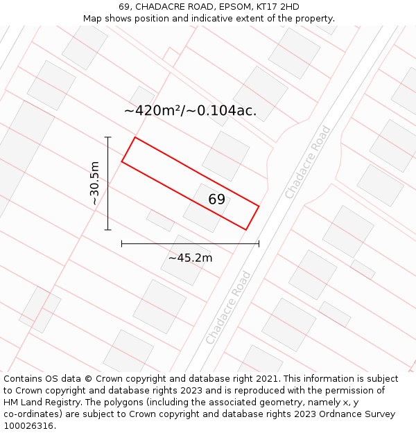 69, CHADACRE ROAD, EPSOM, KT17 2HD: Plot and title map