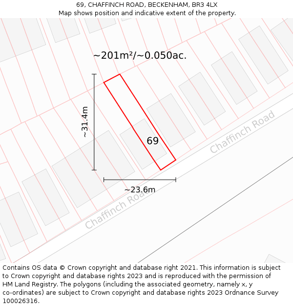 69, CHAFFINCH ROAD, BECKENHAM, BR3 4LX: Plot and title map