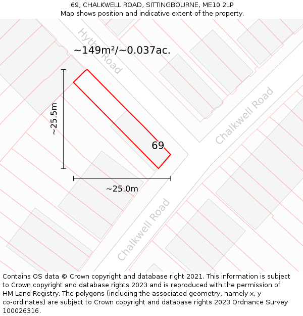 69, CHALKWELL ROAD, SITTINGBOURNE, ME10 2LP: Plot and title map