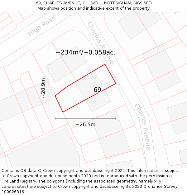 69, CHARLES AVENUE, CHILWELL, NOTTINGHAM, NG9 5ED: Plot and title map