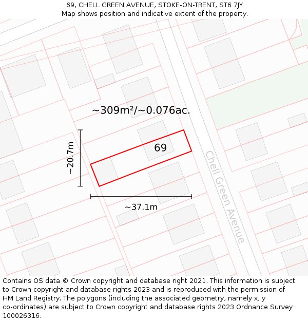 69, CHELL GREEN AVENUE, STOKE-ON-TRENT, ST6 7JY: Plot and title map