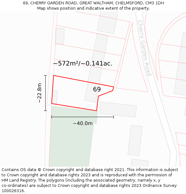 69, CHERRY GARDEN ROAD, GREAT WALTHAM, CHELMSFORD, CM3 1DH: Plot and title map